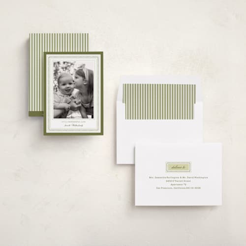 This is a sage holiday photo cards with standard by Sara Hicks Malone called fair isle printing on recycled smooth signature in standard