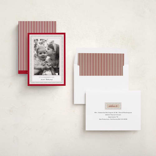 This is a poinsettia holiday photo cards with standard by Sara Hicks Malone called fair isle printing on recycled smooth signature in standard