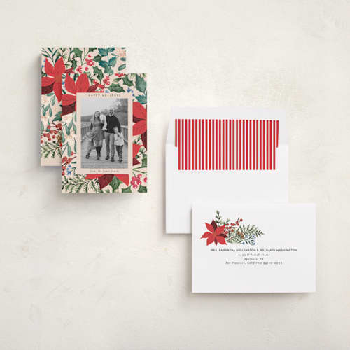 This is a holly berry holiday photo cards with standard by Alethea and Ruth called bold floral printing on recycled smooth signature in standard