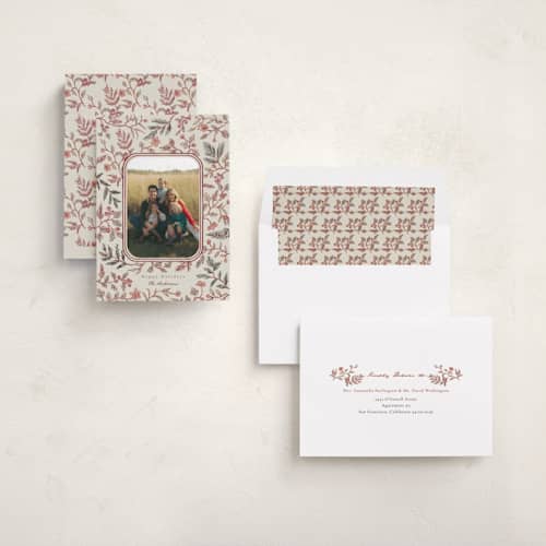 This is a cherry holiday photo cards with standard by Elly called a winter gathering printing on recycled smooth signature in standard