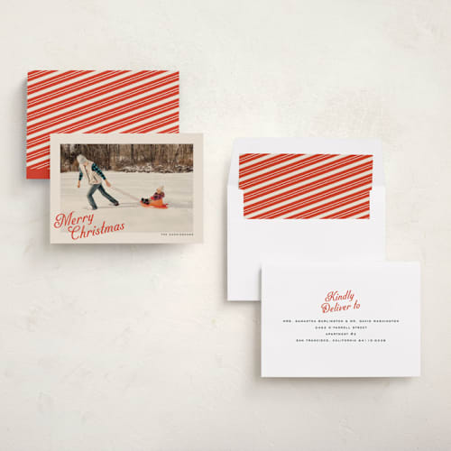 This is a peppermint holiday photo cards with standard by Ekko Studio called vintage postcard printing on recycled smooth signature in standard