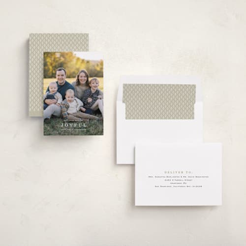 This is a cotton holiday photo cards with standard by Amy Kross called strand printing on recycled smooth signature in standard