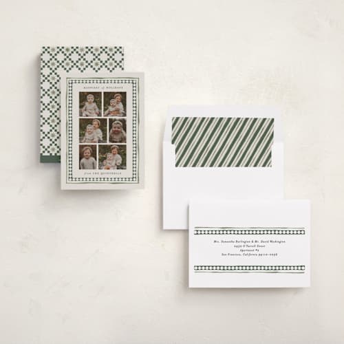 This is a forest holiday photo cards with standard by Jackie Crawford called holiday diamond border printing on recycled smooth signature in standard