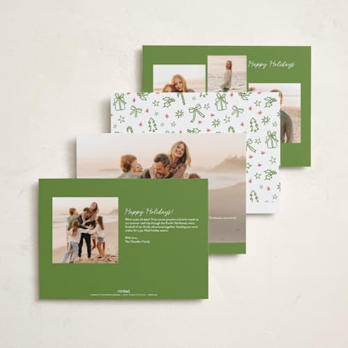 This is a pine holiday photo cards with standard by Alethea and Ruth called decking new halls drawing printing on recycled smooth signature in standard