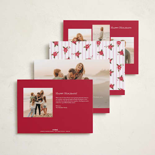 This is a gumdrop holiday photo cards with standard by Sarah Knight called poinsettia ribbon printing on recycled smooth signature in standard