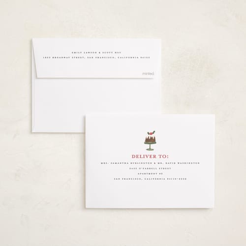 This is a berry holiday photo cards with standard by Teju Reval called festive dogs printing on recycled smooth signature in standard