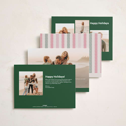 This is a holly holiday photo cards with standard by Design Lotus called modern hand-drawn frame multi-photo collage printing on recycled smooth signature in standard