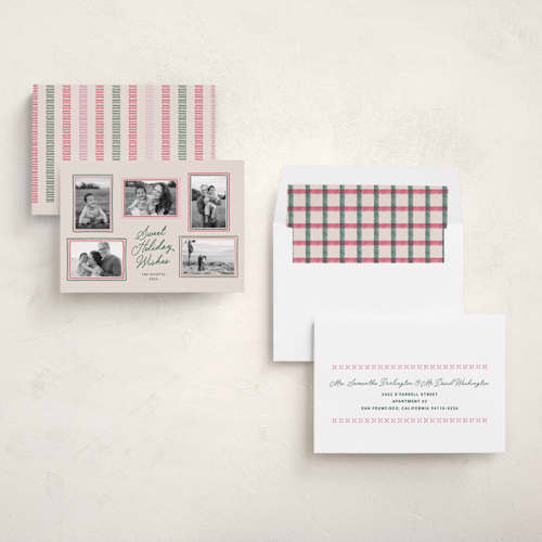 This is a holly holiday photo cards with standard by Design Lotus called modern hand-drawn frame multi-photo collage printing on recycled smooth signature in standard