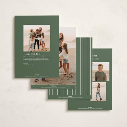 This is a pine holiday photo cards with standard by Diana Pinnell called five moments printing on recycled smooth signature in standard