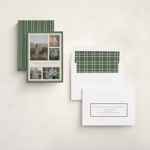 This is a pine holiday photo cards with standard by Diana Pinnell called five moments printing on recycled smooth signature in standard