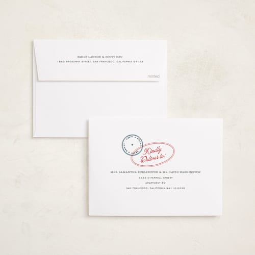 This is a cream holiday photo cards with standard by Pixel and Hank called christmas stamped printing on recycled smooth signature in standard