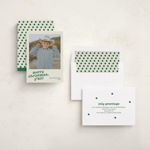 This is a cactus holiday photo cards with standard by Megan Davis called pecos printing on recycled smooth signature in standard