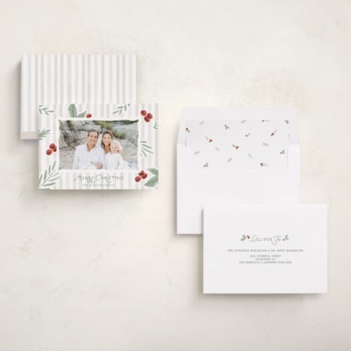 This is a driftwood holiday photo cards with standard by Kristen Juckiewicz called seaberry printing on recycled smooth signature in standard