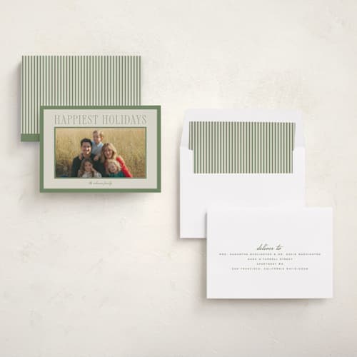 This is a mistletoe holiday photo cards with standard by Wildfield Paper Co called happiest! printing on recycled smooth signature in standard