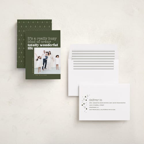 This is a pine holiday photo cards with standard by Robert and Stella called totally wonderful printing on recycled smooth signature in standard