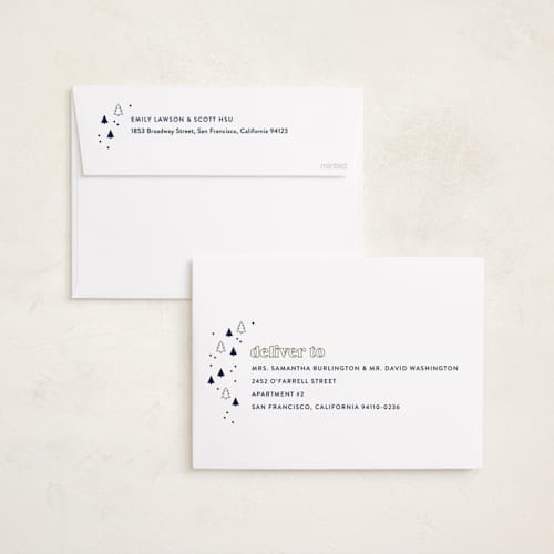 This is a navy holiday photo cards with standard by Robert and Stella called totally wonderful printing on recycled smooth signature in standard