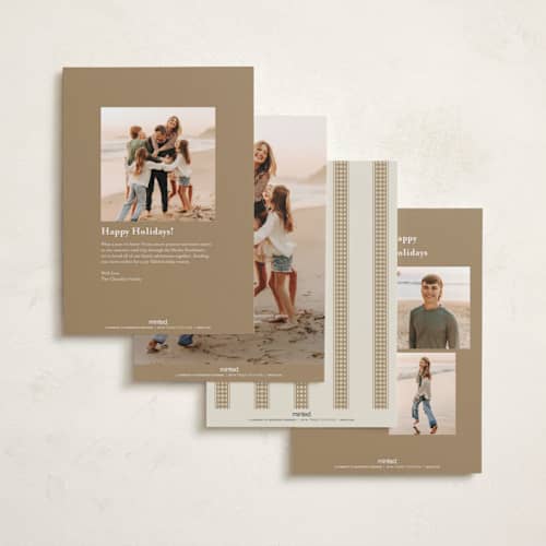 This is a champagne holiday photo cards with standard by Ellen Schlegelmilch called gingham ribbon printing on recycled smooth signature in standard