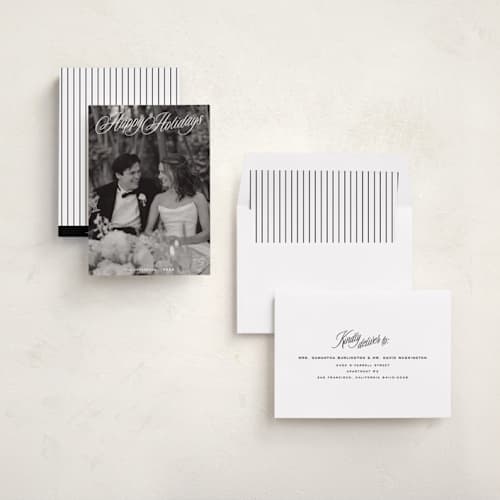 This is a snow holiday photo cards with standard by JoAnn Jinks called heirloom script printing on recycled smooth signature in standard