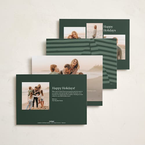 This is a spruce holiday photo cards with standard by Annie Clark called reflection printing on recycled smooth signature in standard