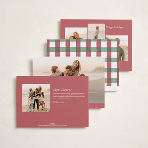 This is a crimson green holiday photo cards with standard by Chris Griffith called holiday rainbow printing on recycled smooth signature in standard