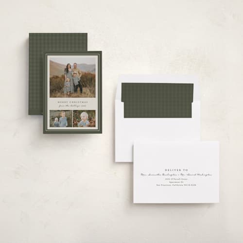 This is a pine holiday photo cards with standard by Brianne Larsen called classic frame printing on recycled smooth signature in standard