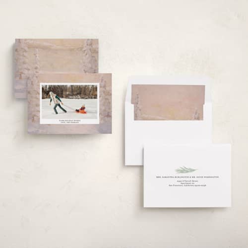 This is a gingerbread holiday photo cards with standard by Lindsay Megahed called winter wishes printing on recycled smooth signature in standard