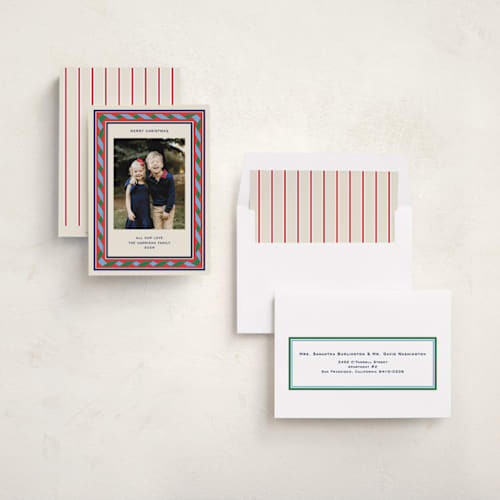 This is a peppermint holiday photo cards with standard by Pati Cascino called sonetto printing on recycled smooth signature in standard