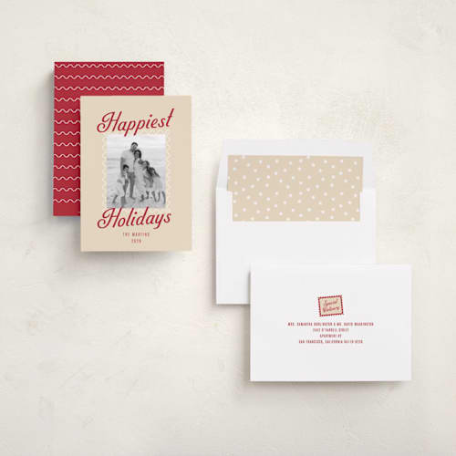 This is a buttercream holiday photo cards with standard by Olivia Raufman called happy on holiday printing on recycled smooth signature in standard