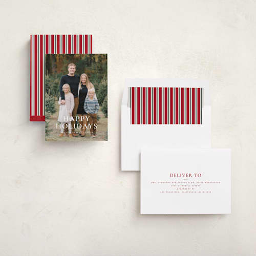 This is a snowflake holiday photo cards with standard by Wildfield Paper Co called happy holidays! printing on recycled smooth signature in standard
