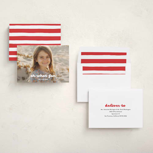 This is a snow holiday photo cards with standard by Maria Alou called what fun printing on recycled smooth signature in standard