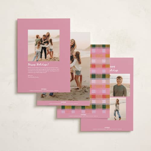This is a fruitcake holiday photo cards with standard by Carrie Moradi called festive checked plaid printing on recycled smooth signature in standard