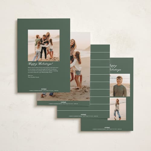 This is a pine holiday photo cards with standard by Ashley Iwafuchi called merry season printing on recycled smooth signature in standard