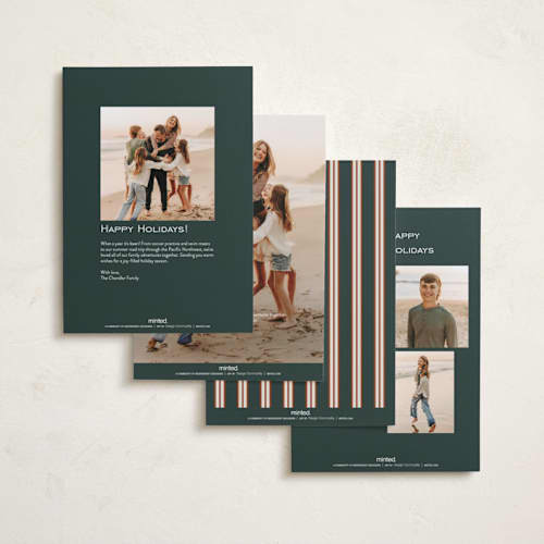 This is a pine holiday photo cards with standard by Kate Ahn called timeless stripe printing on recycled smooth signature in standard