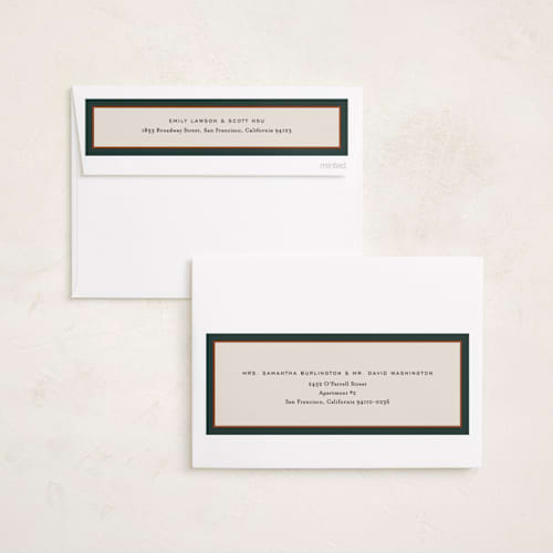 This is a pine holiday photo cards with standard by Kate Ahn called timeless stripe printing on recycled smooth signature in standard