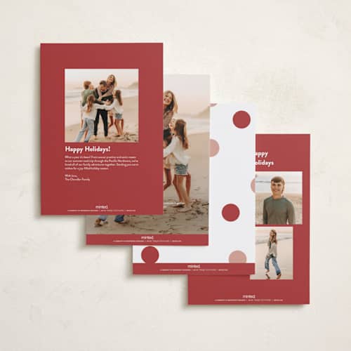 This is a cranberry holiday photo cards with standard by Angela Garrick called chase joy printing on recycled smooth signature in standard