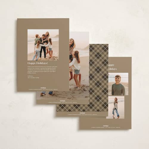 This is a champagne holiday photo cards with standard by Sarah Brown called just the merriest printing on recycled smooth signature in standard