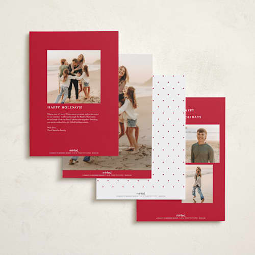 This is a peppermint holiday photo cards with standard by Emily Betts called bow two printing on recycled smooth signature in standard