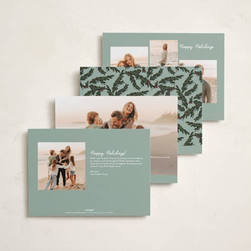 This is a mint holiday photo cards with standard by Wendy Taylor called snow village printing on recycled smooth signature in standard