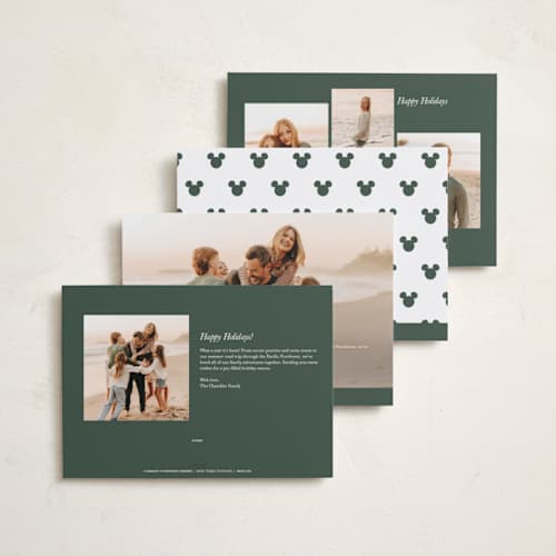 This is a snow holiday photo cards with standard by Carrie ONeal called disney's mickey magical season printing on recycled smooth signature in standard
