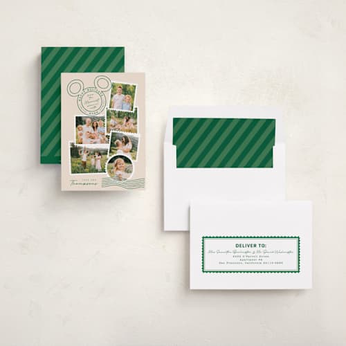 This is a evergreen holiday photo cards with standard by Kamala Nahas called disney's mickey vintage postable printing on recycled smooth signature in standard