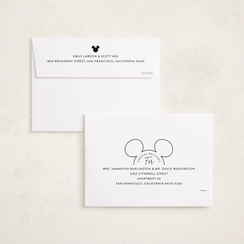 This is a snow holiday photo cards with standard by Hooray Creative called disney's mickey outline printing on recycled smooth signature in standard