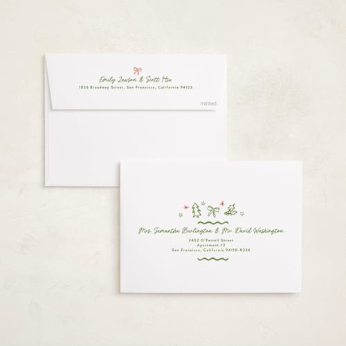This is a pine holiday photo cards with standard by Alethea and Ruth called decking new halls drawing printing on recycled smooth signature in standard