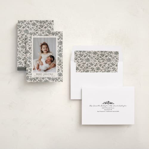 This is a cream holiday photo cards with standard by Jessie Steury called wallpaper printing on recycled smooth signature in standard