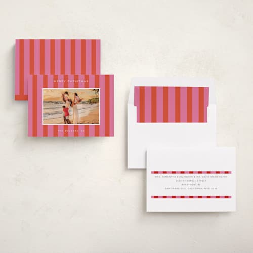 This is a strawberry holiday photo cards with standard by Morgan Kendall called cabana printing on recycled smooth signature in standard