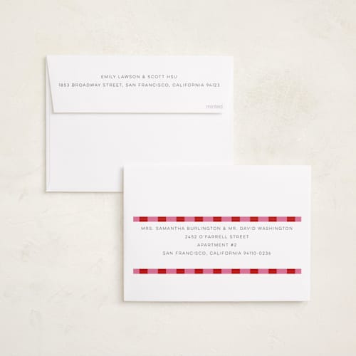 This is a strawberry holiday photo cards with standard by Morgan Kendall called cabana printing on recycled smooth signature in standard