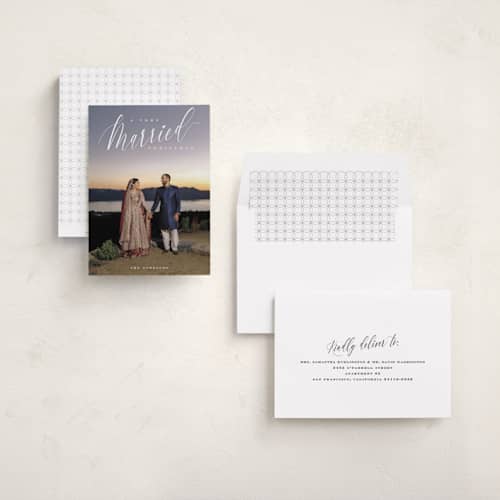 This is a snow holiday photo cards with standard by Nicoletta Savod called very married christmas printing on recycled smooth signature in standard