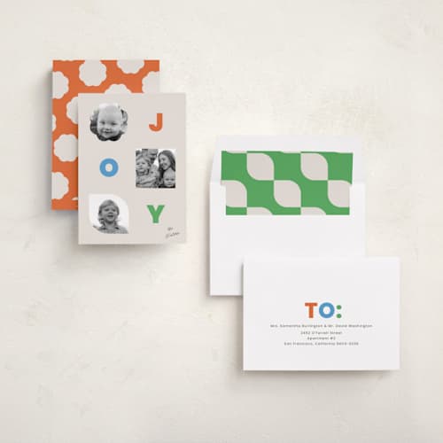 This is a bright holiday photo cards with standard by Jessica Yeo called shapes printing on recycled smooth signature in standard