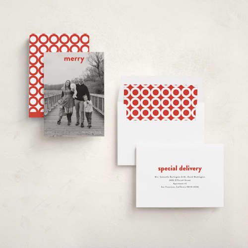 This is a poinsettia holiday photo cards with standard by Up Up Creative called daily printing on recycled smooth signature in standard