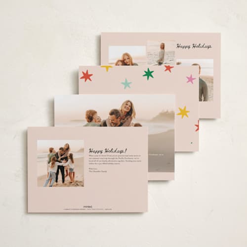 This is a pink sky holiday photo cards with standard by Kristen Magee called star pop printing on recycled smooth signature in standard