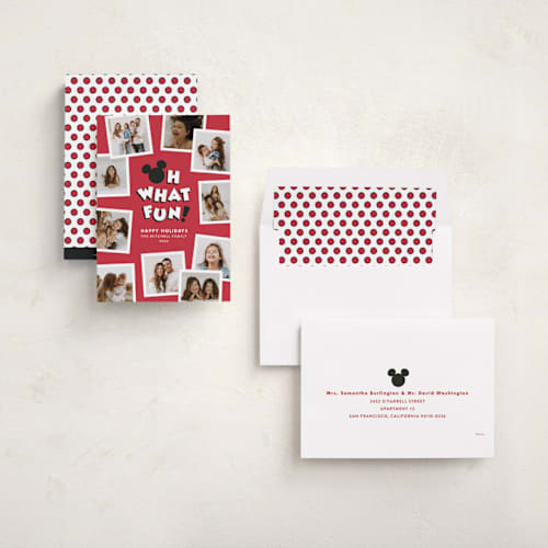 This is a cherry holiday photo cards with standard by Jessie Steury called disney's mickey mouse fun printing on recycled smooth signature in standard